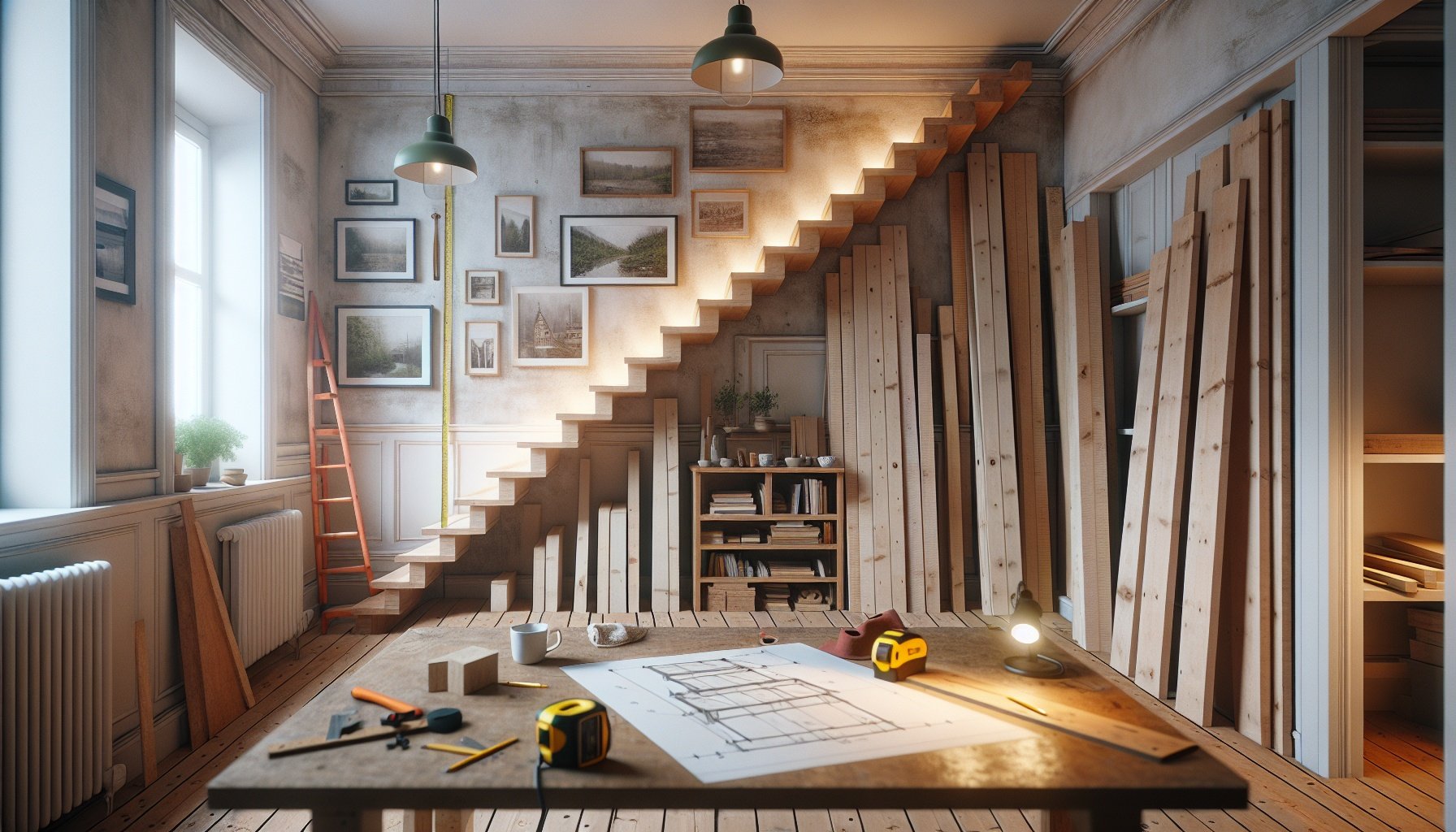 Planning a Rustic Bookshelf with Repurposed Stair Treads